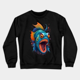 creepy cute angry colorful mutated piranha fish Crewneck Sweatshirt